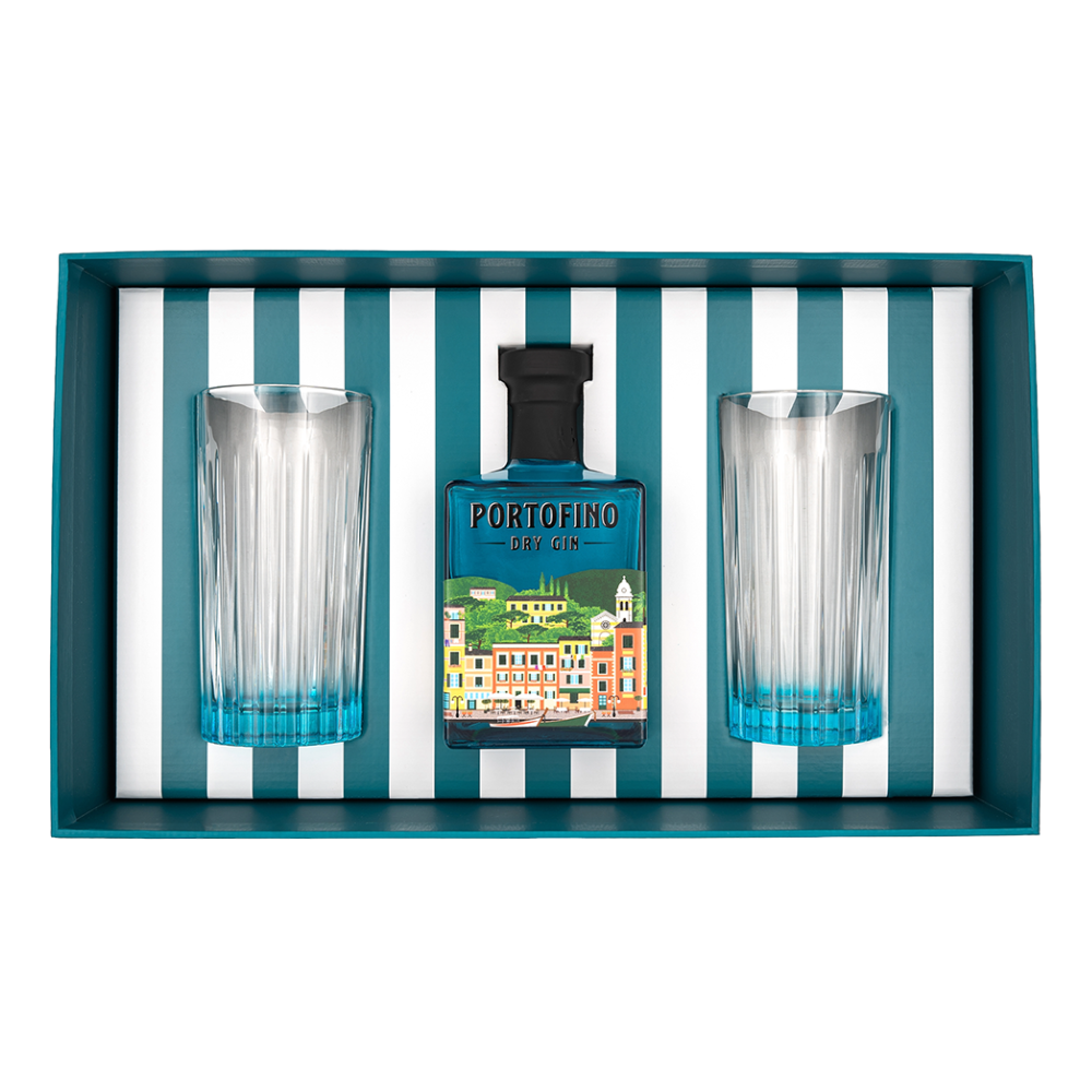 Gin Portofino Dry Classic Gift Box 43% 500 ml + 2 szklanki long