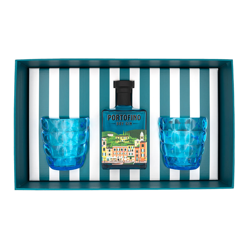 Gin Portofino Dry Mario Luca Giusti 43% 500 ml + 2 szklanki short